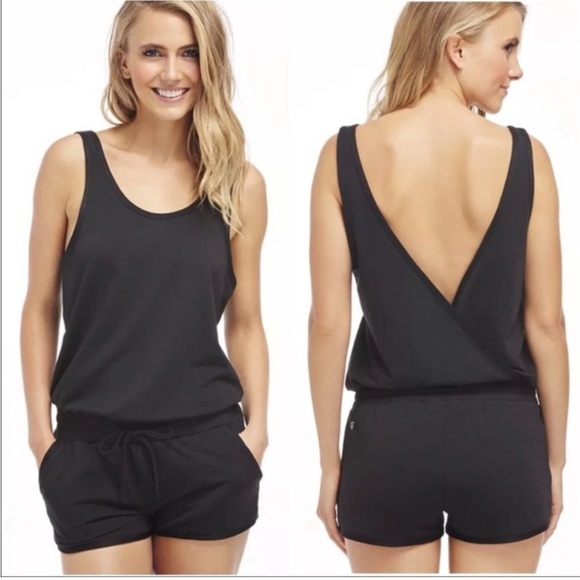 Fabletics Pants - Fabletics Leonora Black V-Back Shorts Romper